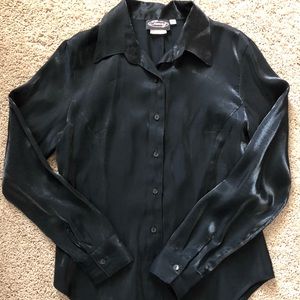 Shimmery Black Button-Up Blouse